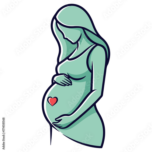 Pregnant woman with a heart on her belly, expecting a baby.