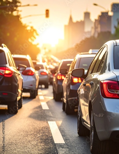 City traffic jam at sunset