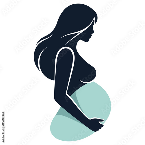 Pregnant woman silhouette, expecting motherhood, baby bump, pregnancy concept.