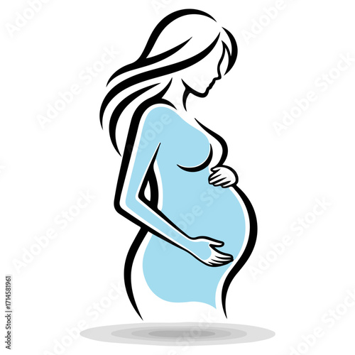 Pregnant woman silhouette, expecting a baby, holding belly.