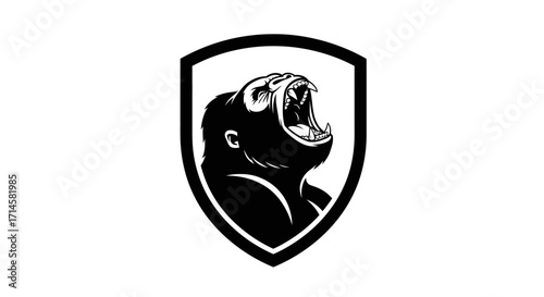 A black and white shield logo featuring a roaring gorilla head.