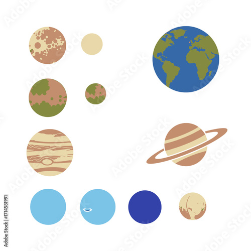 Planetary System Explore Colorful Illustrations of Earth, Planets, and Celestial Bodies in Space