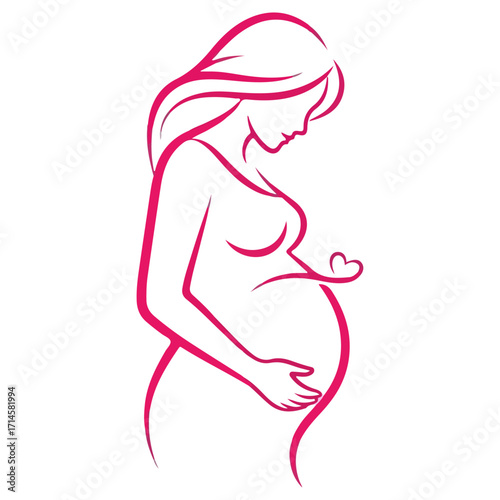 Pregnant woman silhouette with heart shape, motherhood concept.