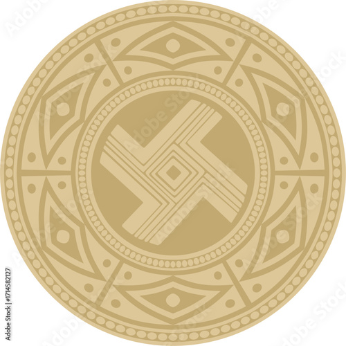 Native American vector round gold pattern. Geometric shapes in a circle. National ornament of the peoples of America, Maya, Aztecs, Incas