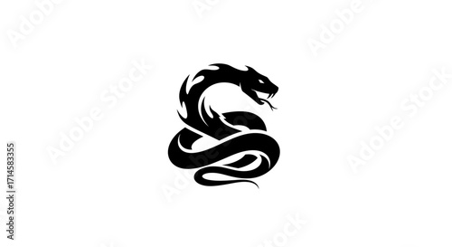 A stylized black snake coiled in an 'S' shape against a white background.