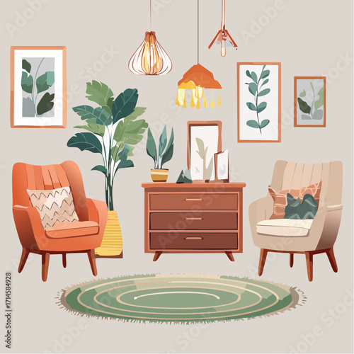 Cozy Living Room Interior Design with Modern Furniture and Wall Art