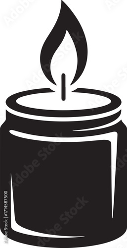 Elegant Black Candle Jar Silhouette Vector Illustration for Relaxation and Aromatherapy Designs