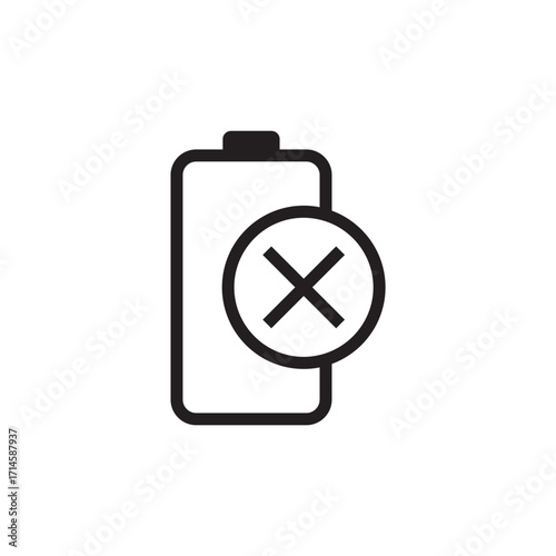 Battery Failure Icon with Cross Out Symbol