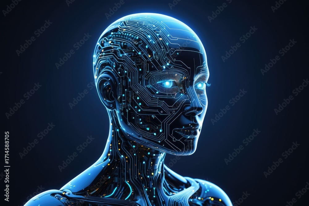 Obraz premium Futuristic Artificial Intelligence Interface with Glowing Digital Circuitry 1