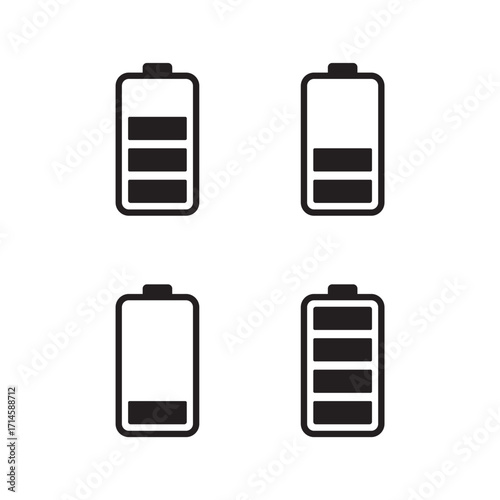 Set of Four Outline Battery Level and Status Icons