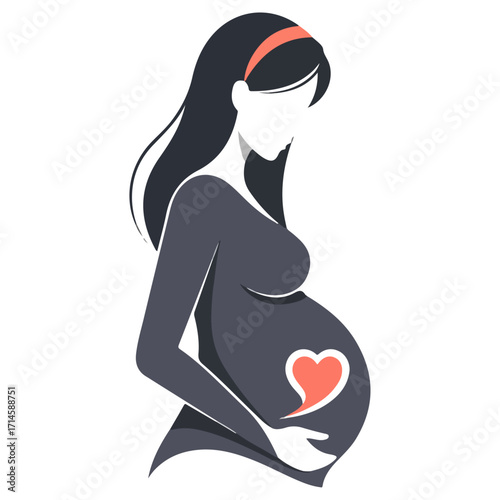 Pregnant woman with a heart symbol on her belly.