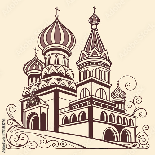 Magnificent Russian Orthodox Cathedral Architectural Design Illustration magnificent russian orthodox