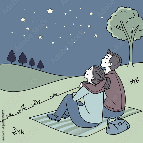 Couple stargazing night sky romantic date love nature stars couple