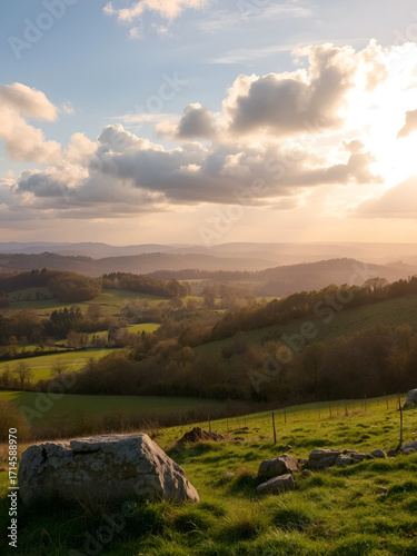 View from Selsley Common towards Kings Stanley and Stonehouse, near Stroud Gloucestershire, United Kingdom