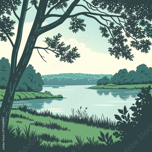 Serene lakeside landscape idyllic nature scene tranquil view peaceful summer