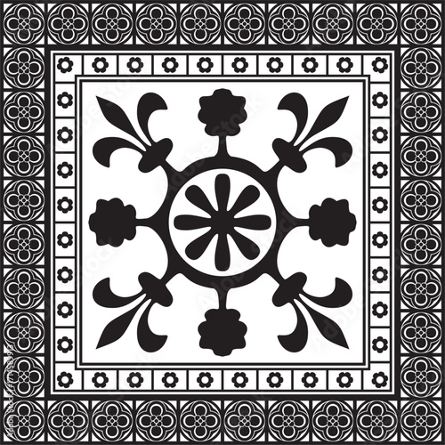 Vector black monochrome square gothic ornament. Medieval European silhouette, rectangle, border. Classic pattern of the Germans, Angles, Saxons, Franks.