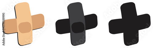 Medical adhesive bandage cross icon illustration.