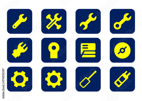 Repair and Tools Icon Set – Wrench, Gear, Screwdriver Vector Collection