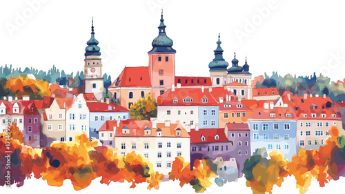 Cesky Krumlov. Cesky Krumlov watercolor vector illustration