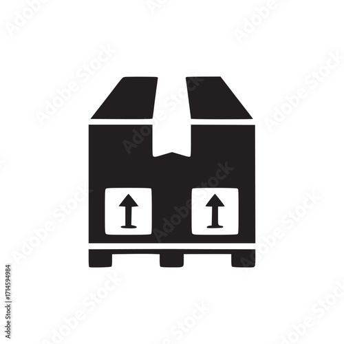 Illustration of a cardboard box on a pallet with arrows indicating this side up, represents shipping, handling, and fragile items ideal for ecommerce, logistics, and packaging design