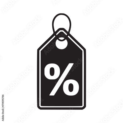 Illustration of a dark blue discount tag with a percentage sign inside, perfect for marketing materials, sales promotions, and retailrelated designs, offering a clean and modern look
