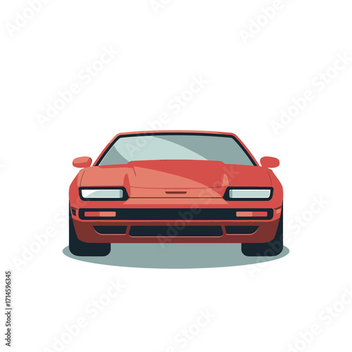 Red Sports Car Illustration Front View Clean Design Isolated on White Background Automobile Graphic Design Vehicle Automotive Industry Classic Car Retro Style