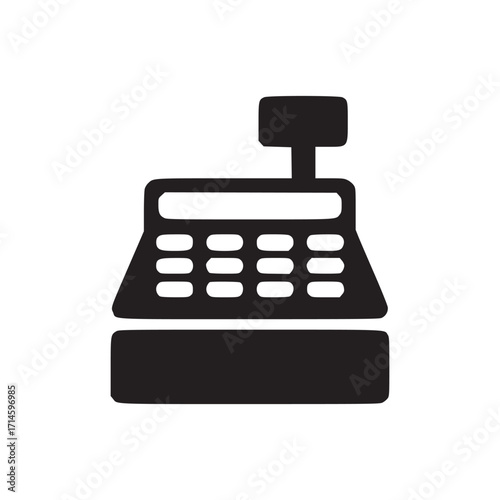 Illustration of a cash register, representing financial transactions, retail sales, and pointofsale systems in a simple, modern design suitable for web and mobile applications