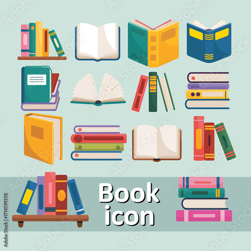 Collection of Colorful Book Icons Representing Reading Learning and Education for Libraries Bookstores and Online Resources
