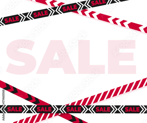 Sale Banner with Red and Black Tape, Shopping Promotion Background