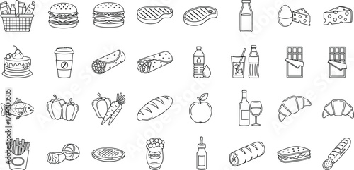 Assortment of Food and Drink Icons A Diverse Collection of Culinary Delights for Various Applications