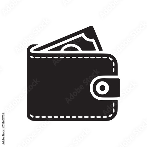 Vector art of wallet with money minimalist vector illustration of a wallet with a banknote sticking out, symbolizing finance, savings, and economic transactions in a simple design