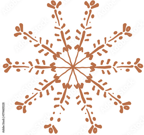 Hand drawn ink vector illustration. Christmas winter time themed. Snowflake