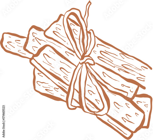 Hand drawn ink vector illustration. Christmas winter time themed. Cinnamon 