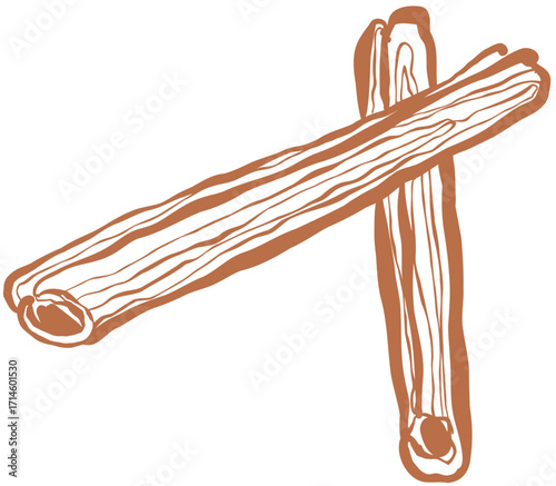 Hand drawn ink vector illustration. Christmas winter time themed. Cinnamon 