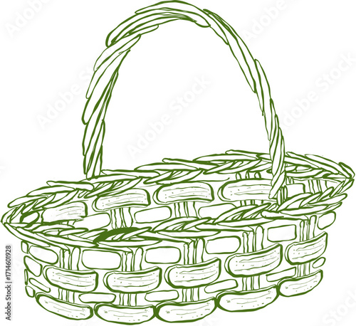 Hand drawn ink vector illustration. Christmas winter time themed. Basket