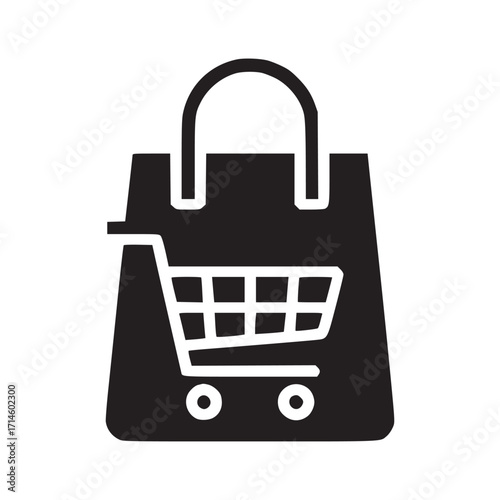 Vector art of shopping bag icon vector trolley on paper bag, symbol of purchase, sale, discount, ecommerce, retail, commerce, marketing, and online store