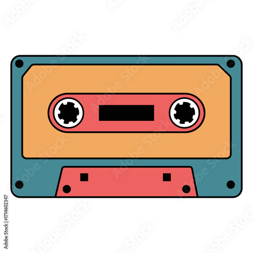 Colorful Music Cassette Illustration, Vintage audio cassette background. Retro music concept.