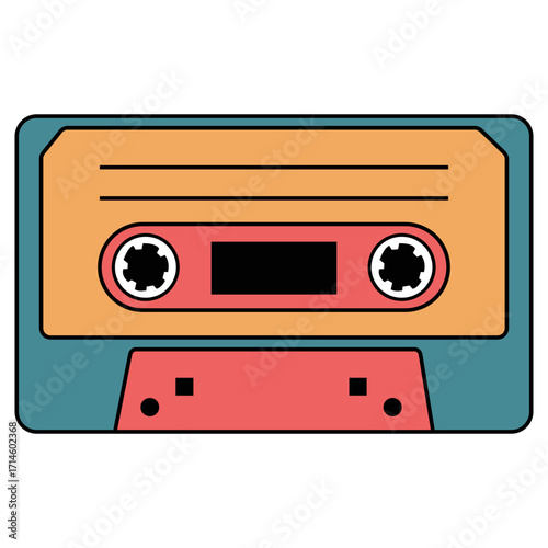 Colorful Music Cassette Illustration, Vintage audio cassette background. Retro music concept.