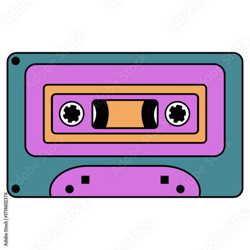 Colorful Music Cassette Illustration, Vintage audio cassette background. Retro music concept.