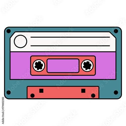 Colorful Music Cassette Illustration, Vintage audio cassette background. Retro music concept.