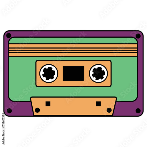 Colorful Music Cassette Illustration, Vintage audio cassette background. Retro music concept.