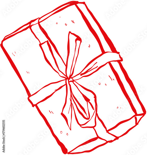 Hand drawn ink vector illustration. Christmas winter time themed. Present 