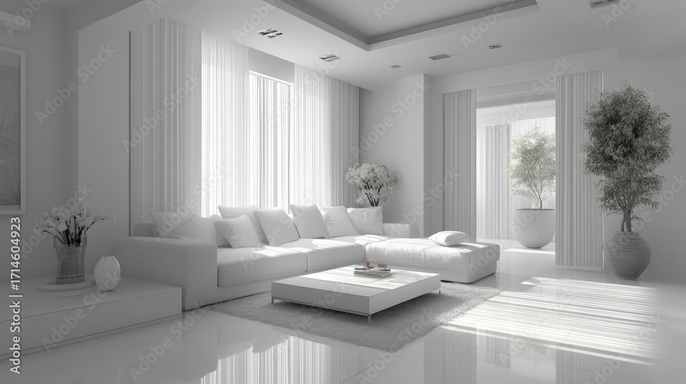 Fototapeta premium Modern Minimalist Living Room with Natural Light and Elegant Furnishings