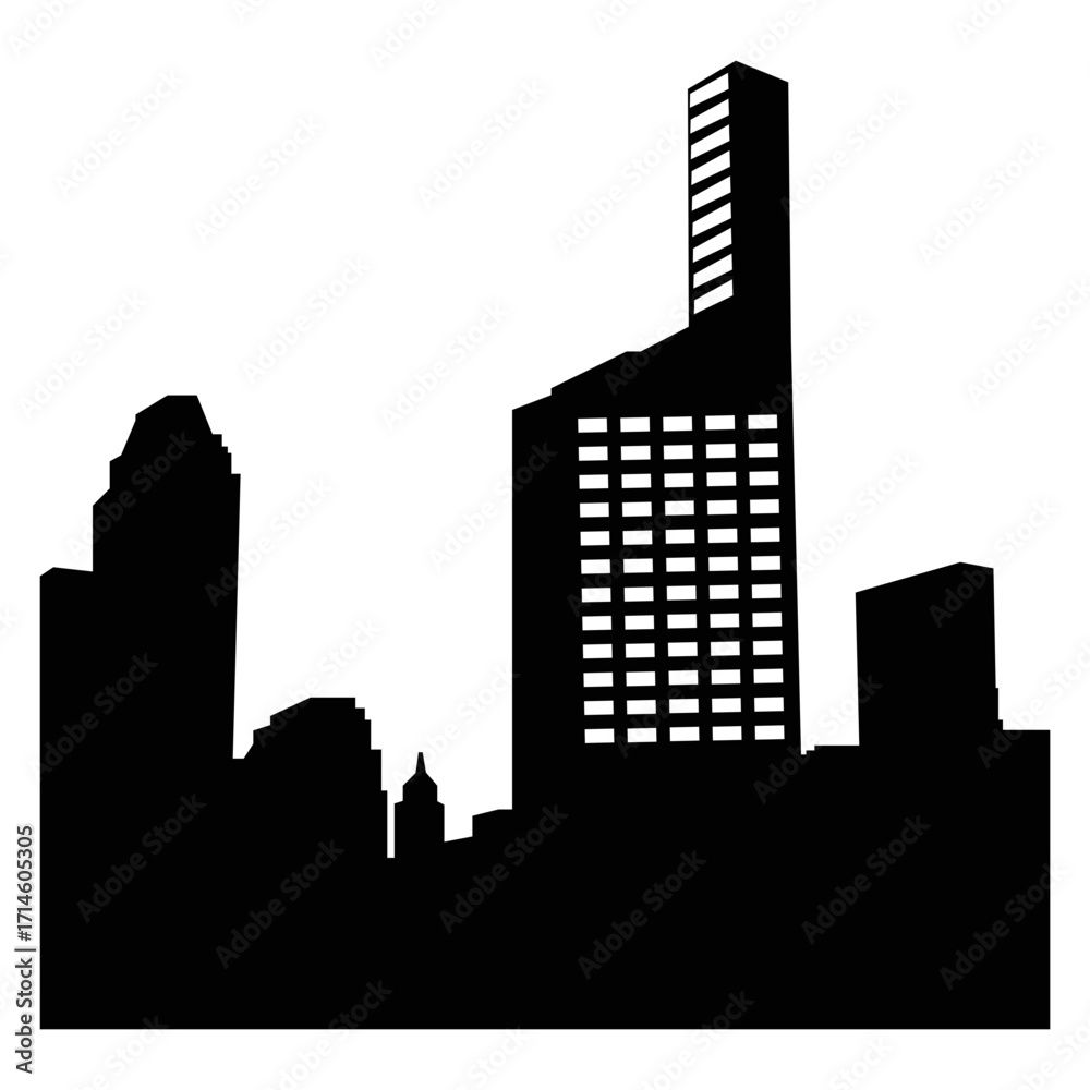 Naklejka premium City silhouette vector, panoramic city background. Black vector city silhouette, black city silhouette, modern city, tall buildings
