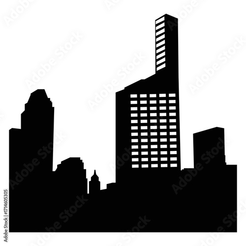 City silhouette vector, panoramic city background. Black vector city silhouette, black city silhouette, modern city, tall buildings