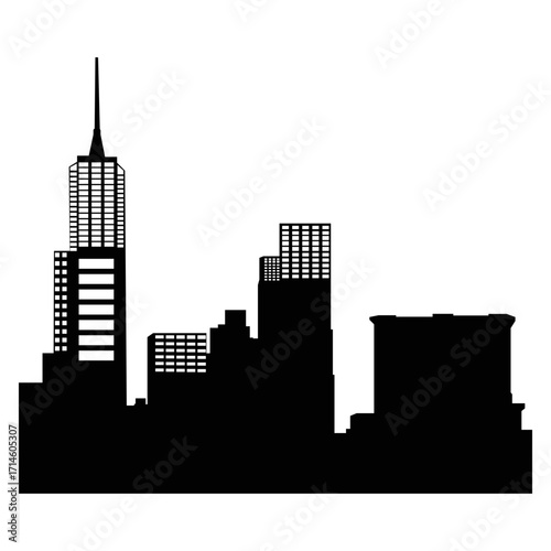 City silhouette vector, panoramic city background. Black vector city silhouette, black city silhouette, modern city, tall buildings