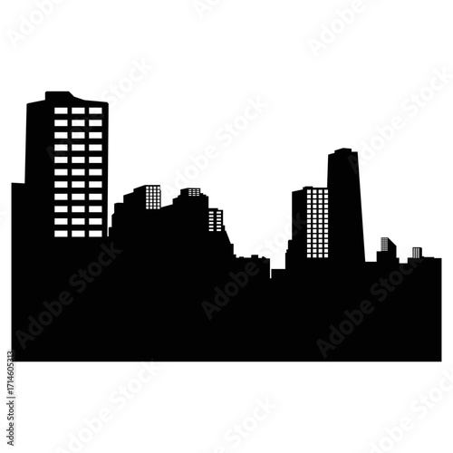City silhouette vector, panoramic city background. Black vector city silhouette, black city silhouette, modern city, tall buildings