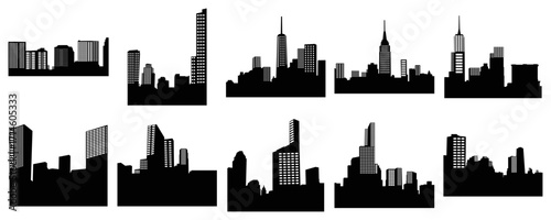 Set of city silhouette vector, panoramic city background. Black vector city silhouette, black city silhouette, modern city, tall buildings