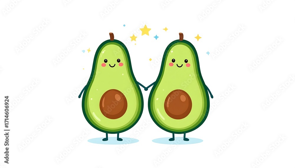 Fototapeta premium Adorable avocado couple holding hands