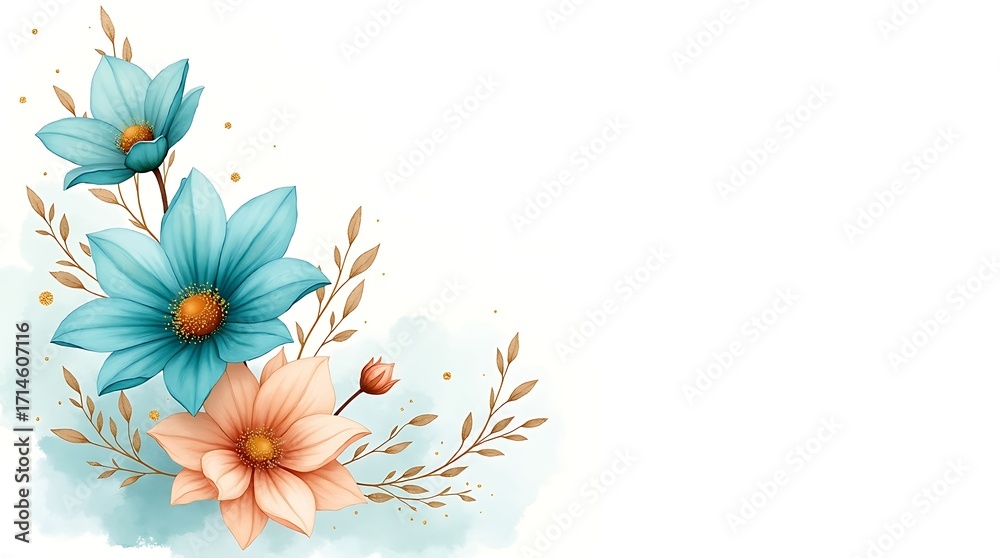 Obraz premium A hand-drawn design with golden accents, perfect for serene beauty, invitations, and wedding themes. Generative Ai.